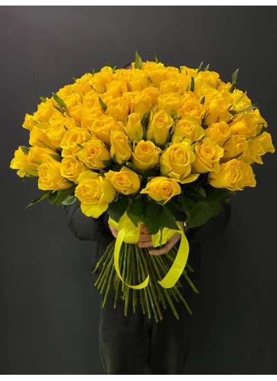 Букет из 101 желтой розы (с лентой)
